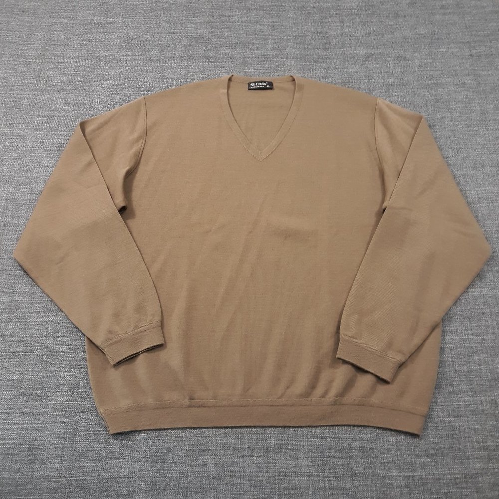 St. Croix Sweater Mens Size XL 100% Wool V-Neck Pullover Made In USA Brown